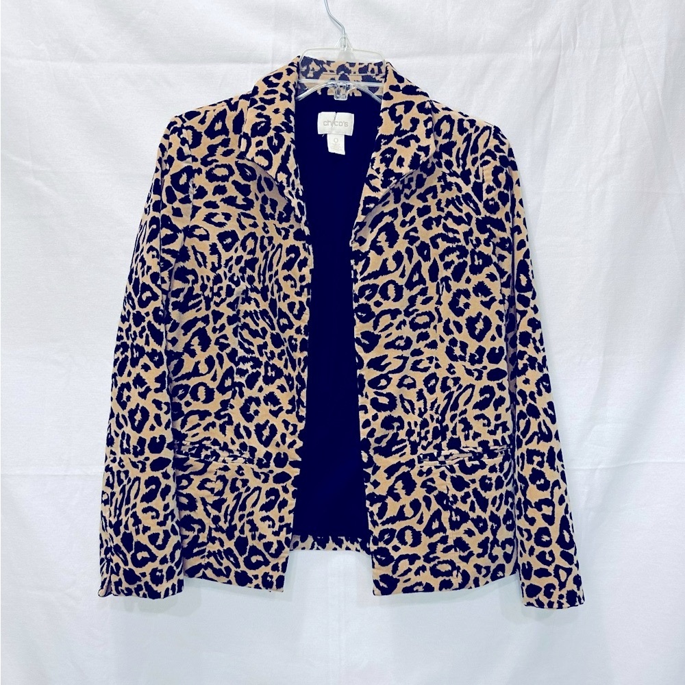 Chicos Jacket Leopard Velveteen Long Sleeve